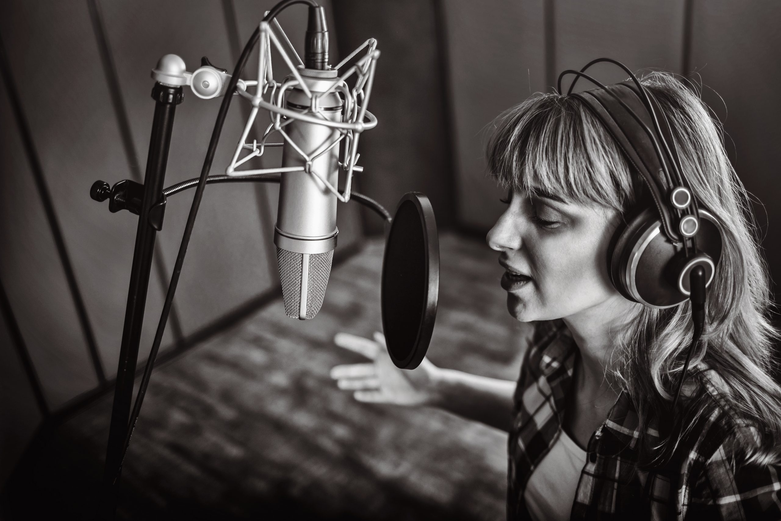 A vocalist recording at Far Heath